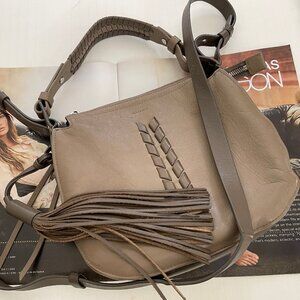 ALL SAINTS "Kepi" Mushroom Grey Leather Cross Body Bag: Very Good Condition